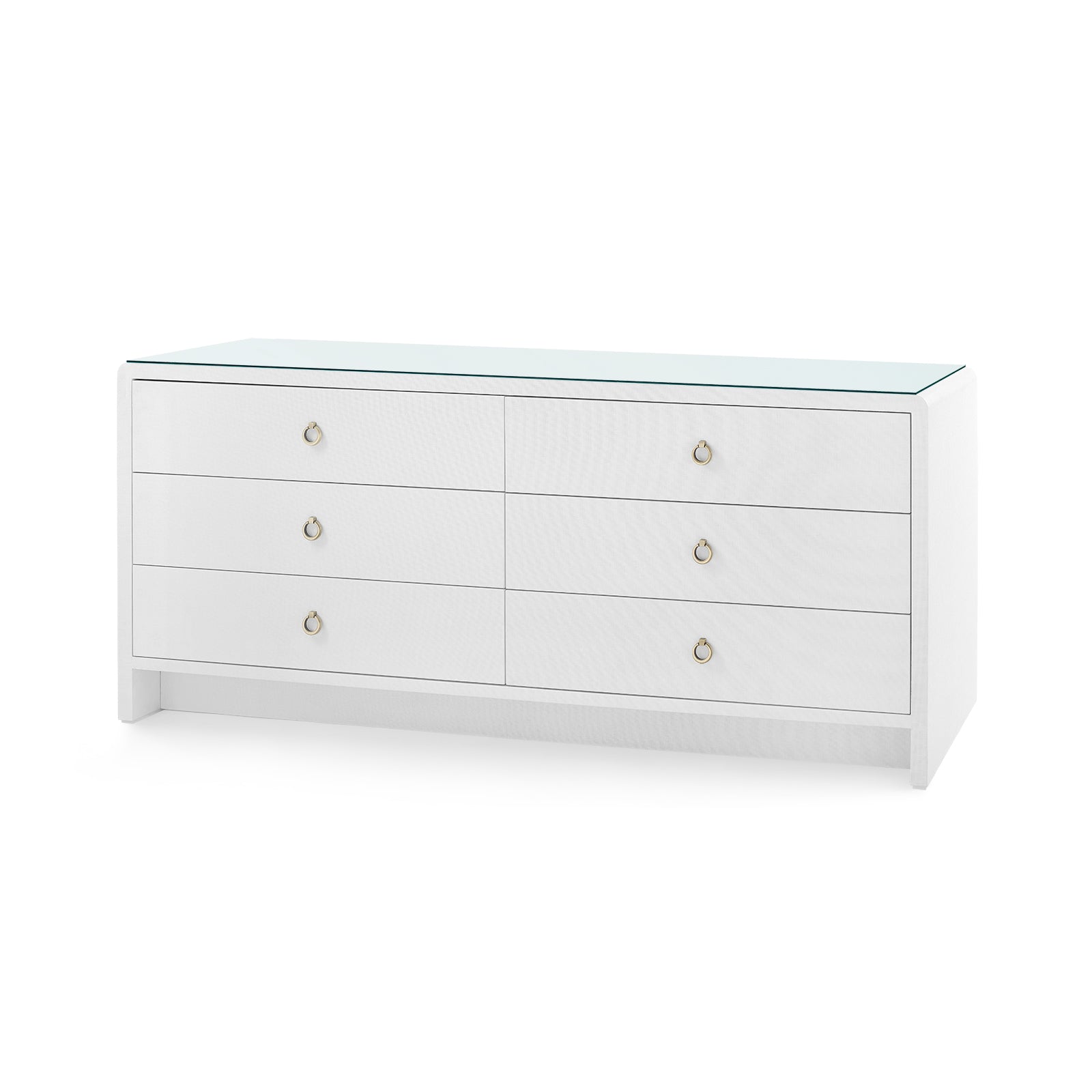 Villa & House Bryant Linen Extra Wide Large 6-Drawer with Glass Top