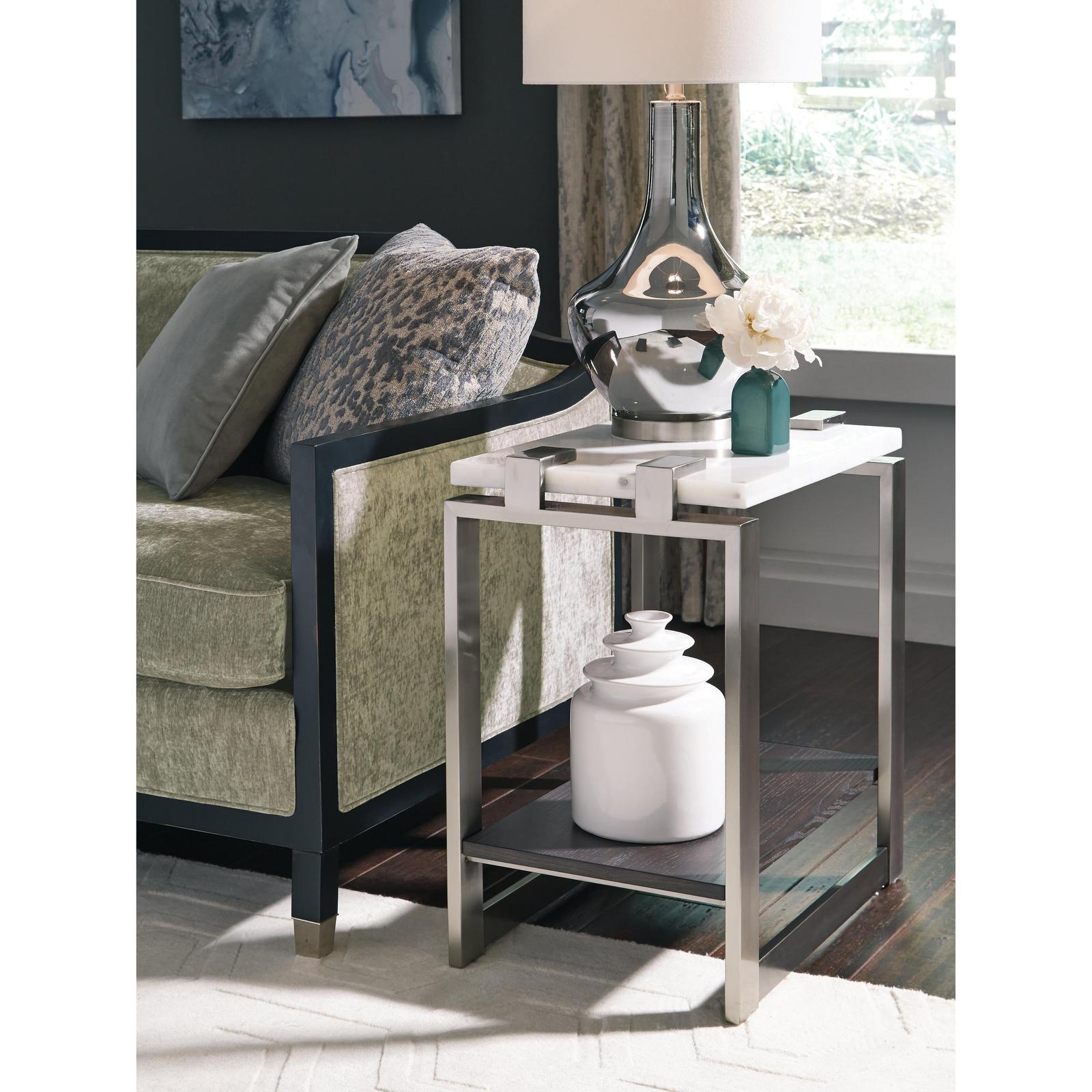 Magnussen Home Paradox Pearl White And Roasted Almond And Brushed Platinum Rectangular Accent Table