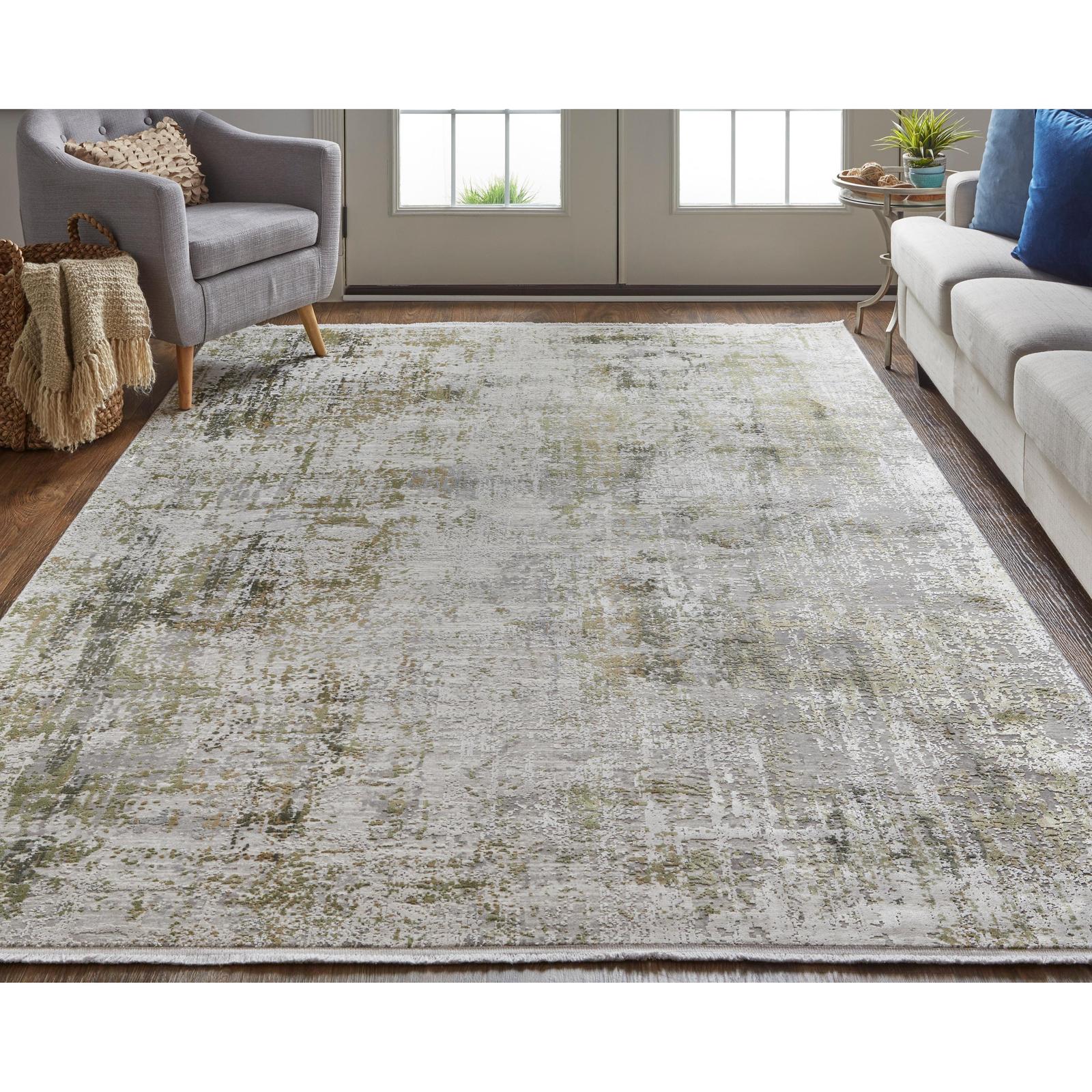 Feizy Cadiz 39FXF Modern Abstract Rug in Green/Gray/Ivory