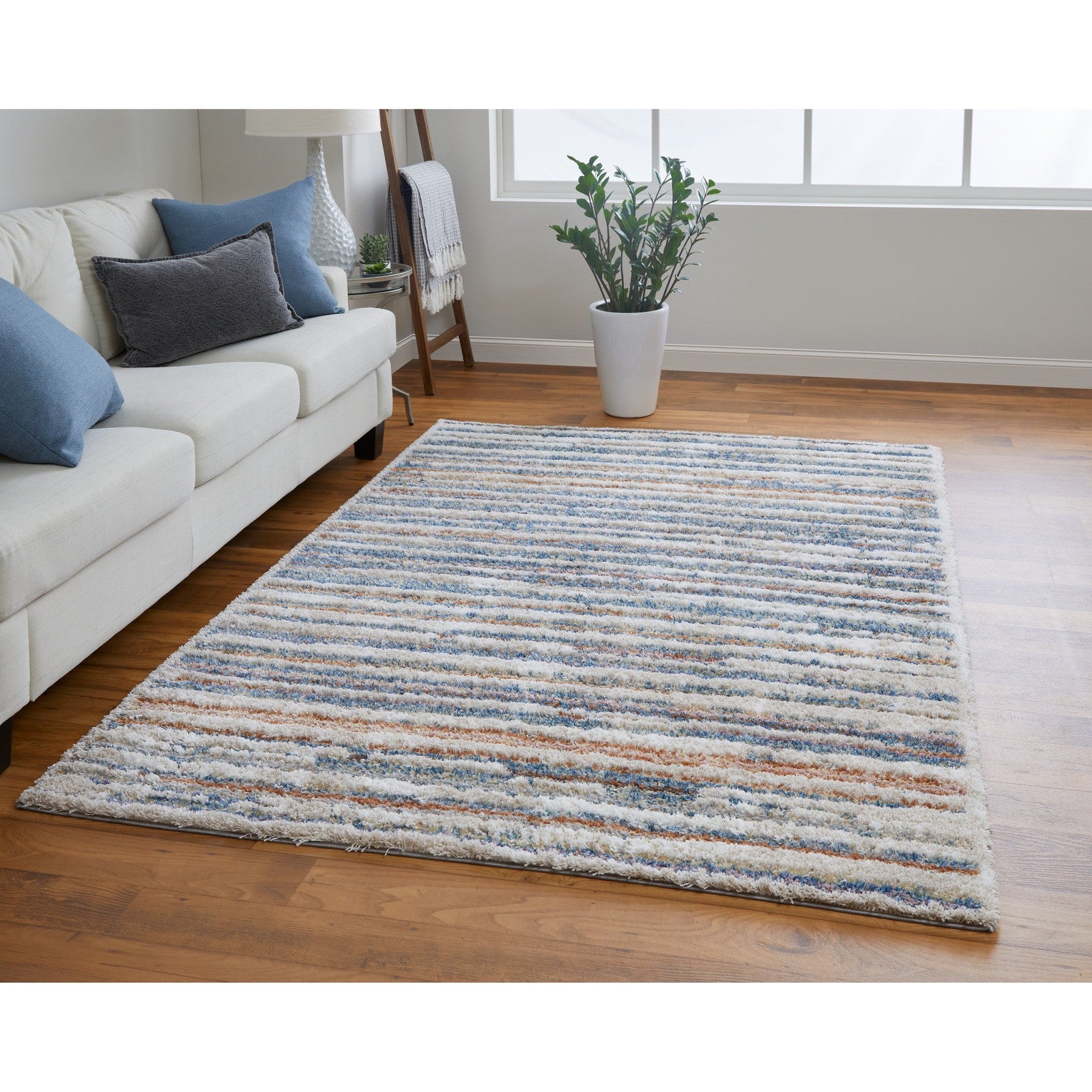 Feizy Mynka 39IEF Transitional Stripes in Ivory/Blue/Orange