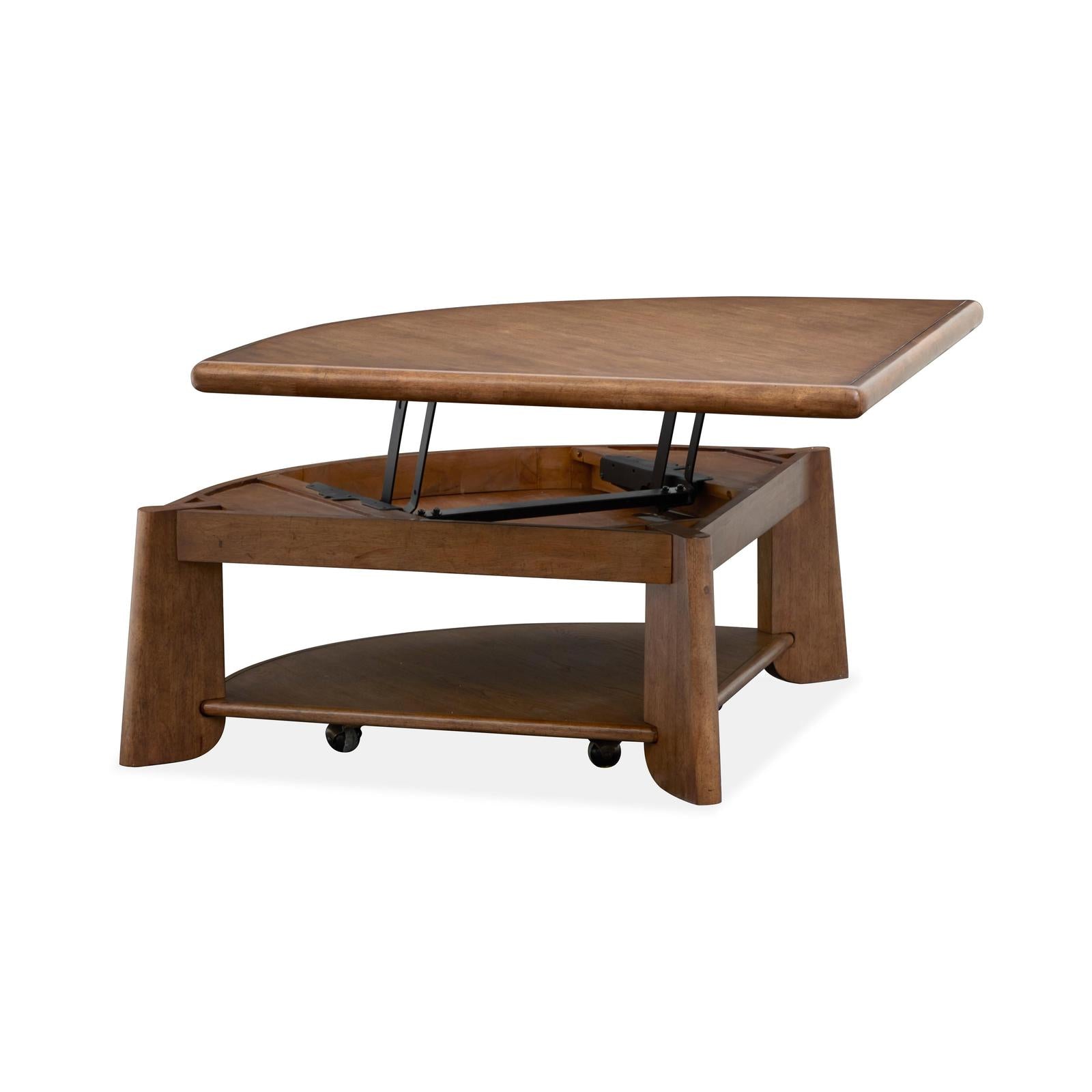 Magnussen Home Tanner Tawny Brown Pie Shaped Lift Top Cocktail Table With Casters