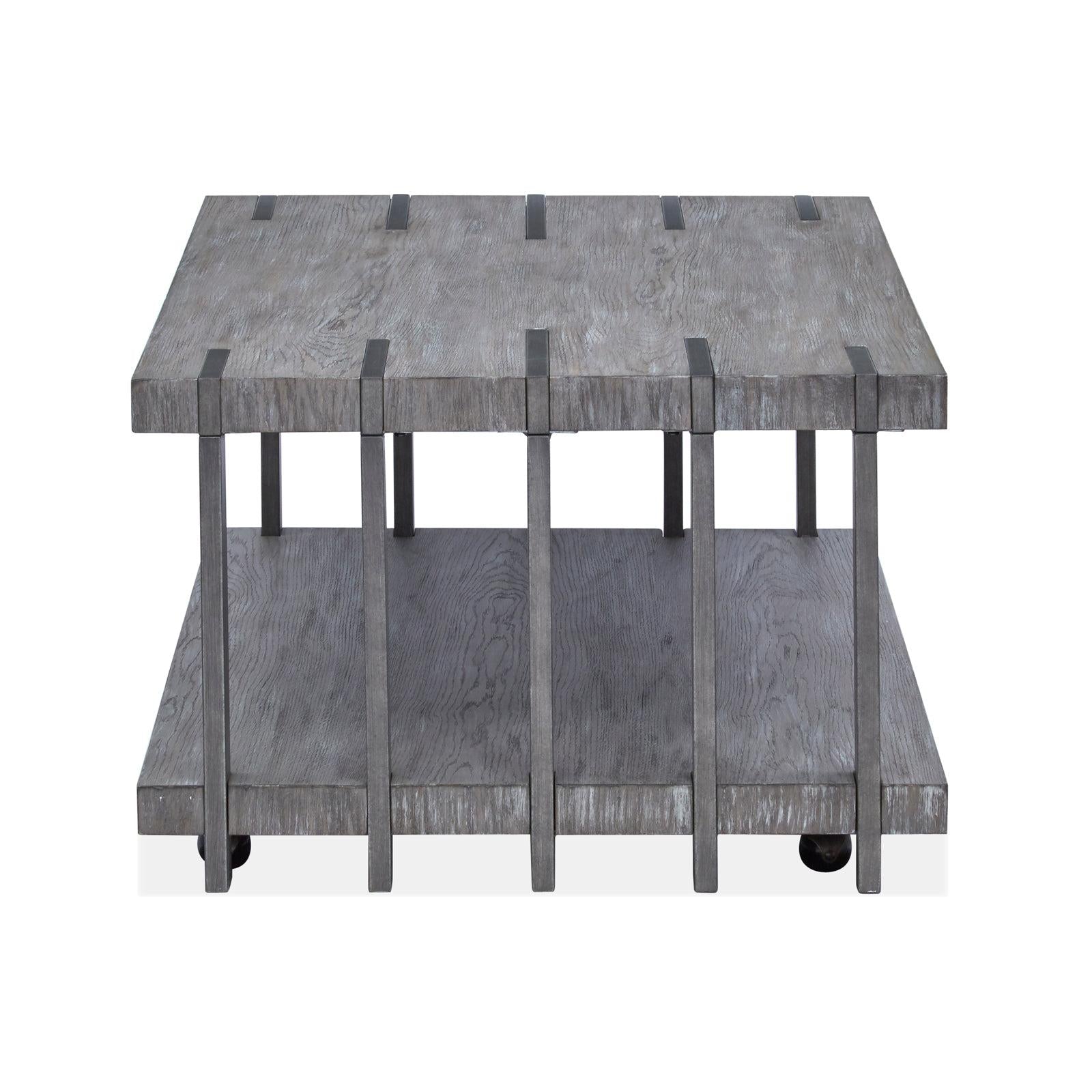 Magnussen Home Eldridge Weathered Gravel And Satin Bronze Rectangular Cocktail Table With Casters