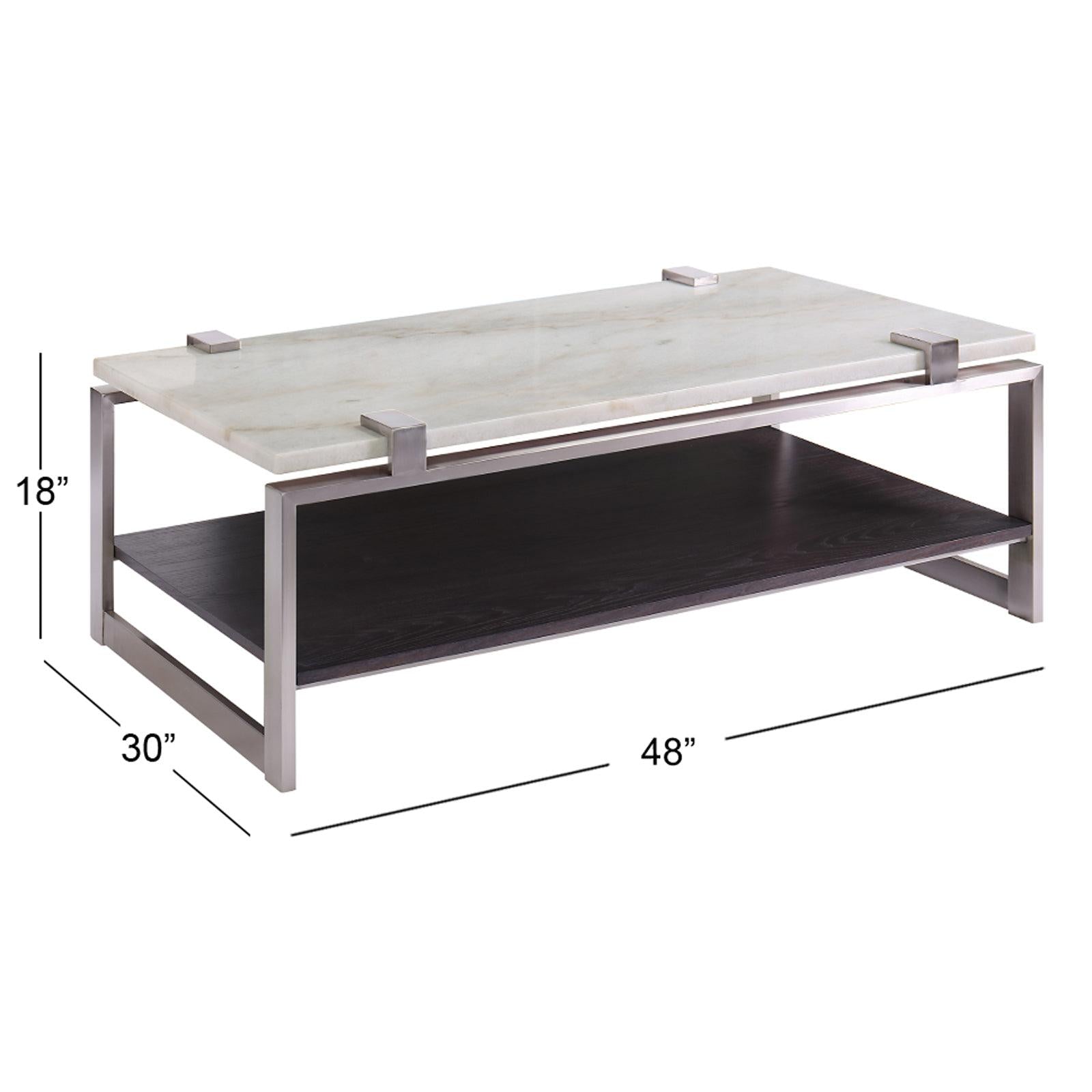 Magnussen Home Paradox Pearl White And Roasted Almond And Brushed Platinum Rectangular Cocktail Table