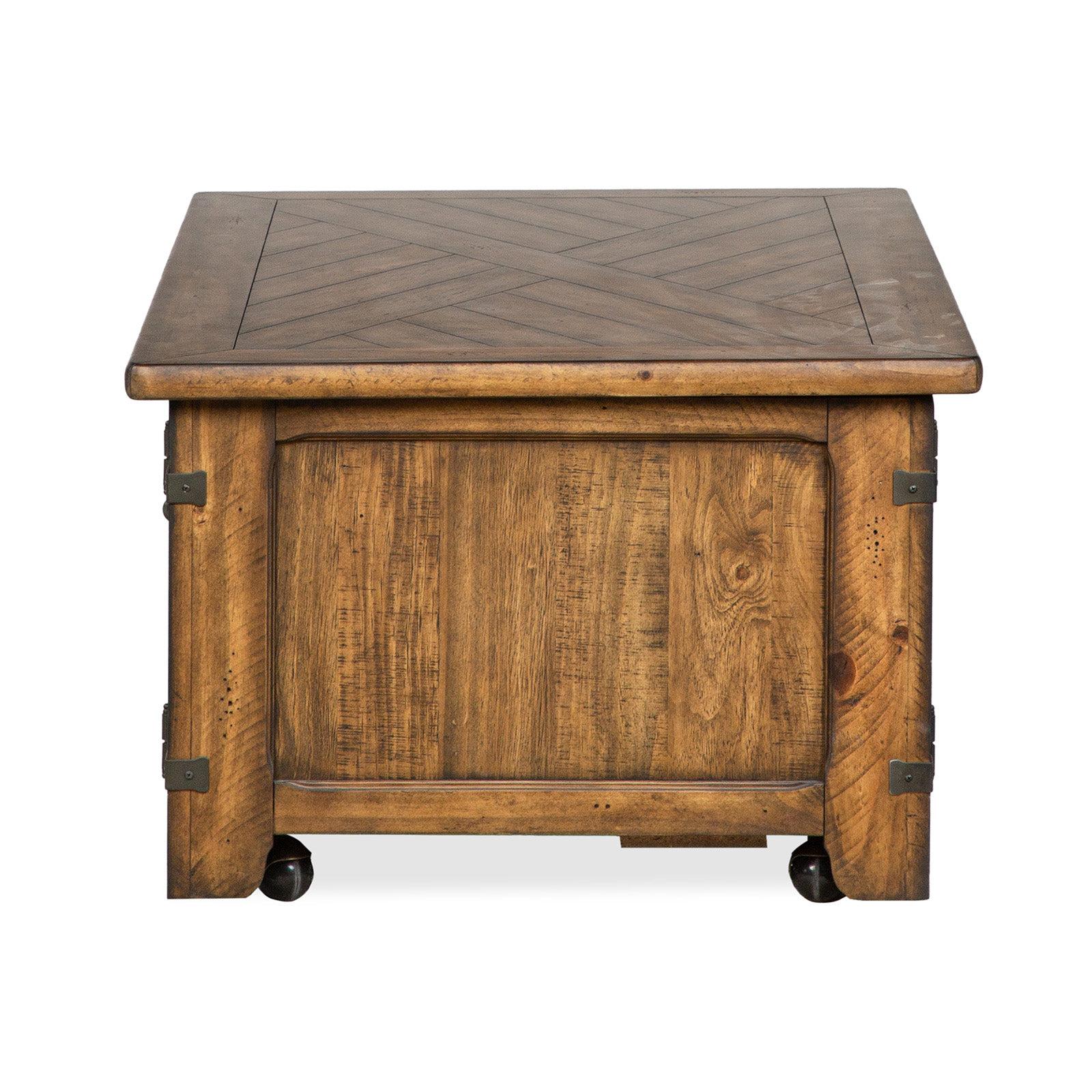 Magnussen Home Chesterfield Farmhouse Timber Lift Top Storage Cocktail Table With Casters