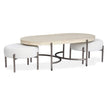 Magnussen Home Jennings Edgecomb Grey And Weathered Antique Nickel Oval Cocktail Table With 2 Ottomans