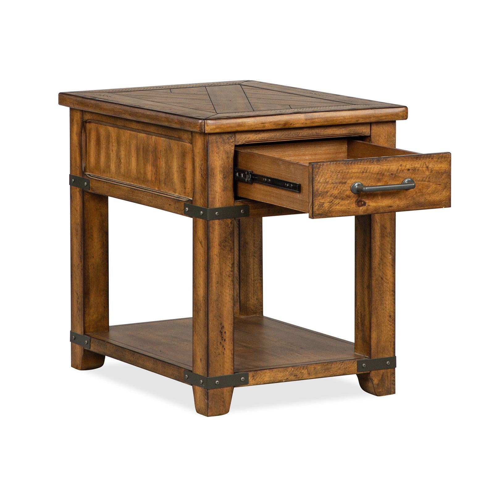 Magnussen Home Chesterfield Farmhouse Timber Rectangular End Table