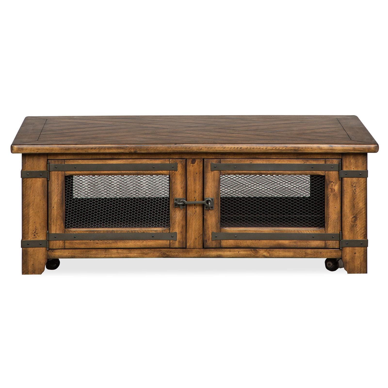 Magnussen Home Chesterfield Farmhouse Timber Lift Top Storage Cocktail Table With Casters