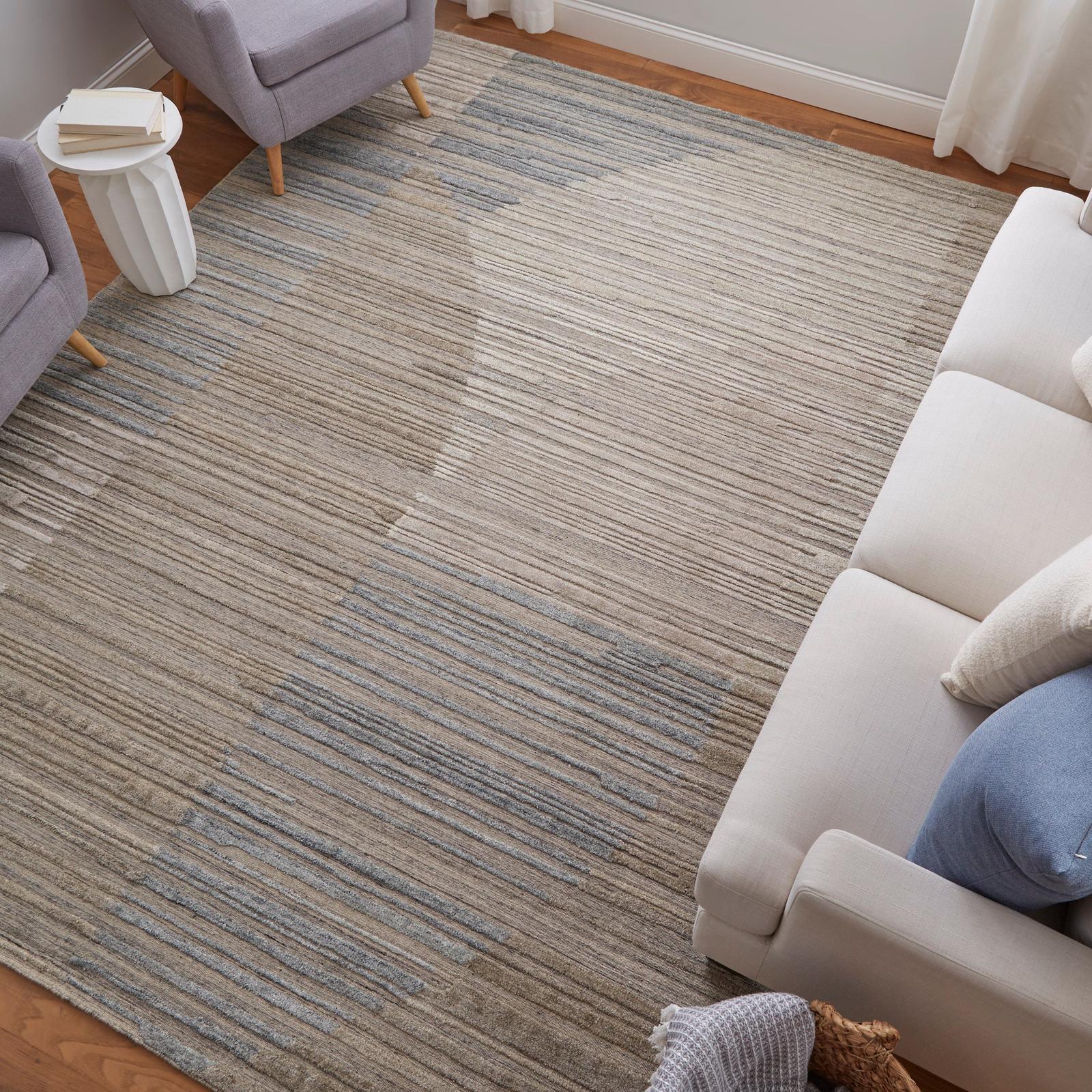 Feizy Elias 69FXF Modern Abstract Rug in Brown/Blue/Tan