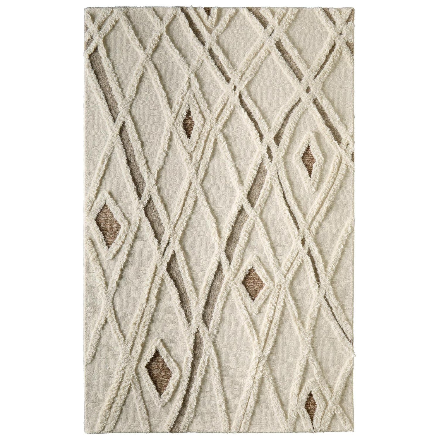 Feizy Anica 8008F Transitional Geometric Rug in Ivory/Taupe/Brown