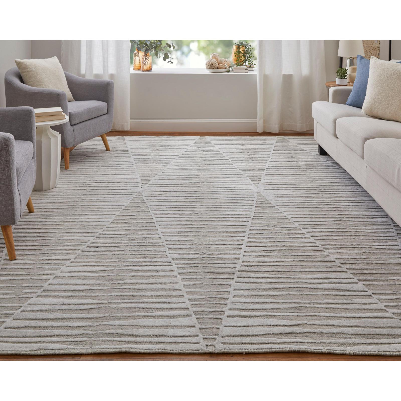 Feizy Elias 69FVF Modern Geometric Rug in Ivory/Tan