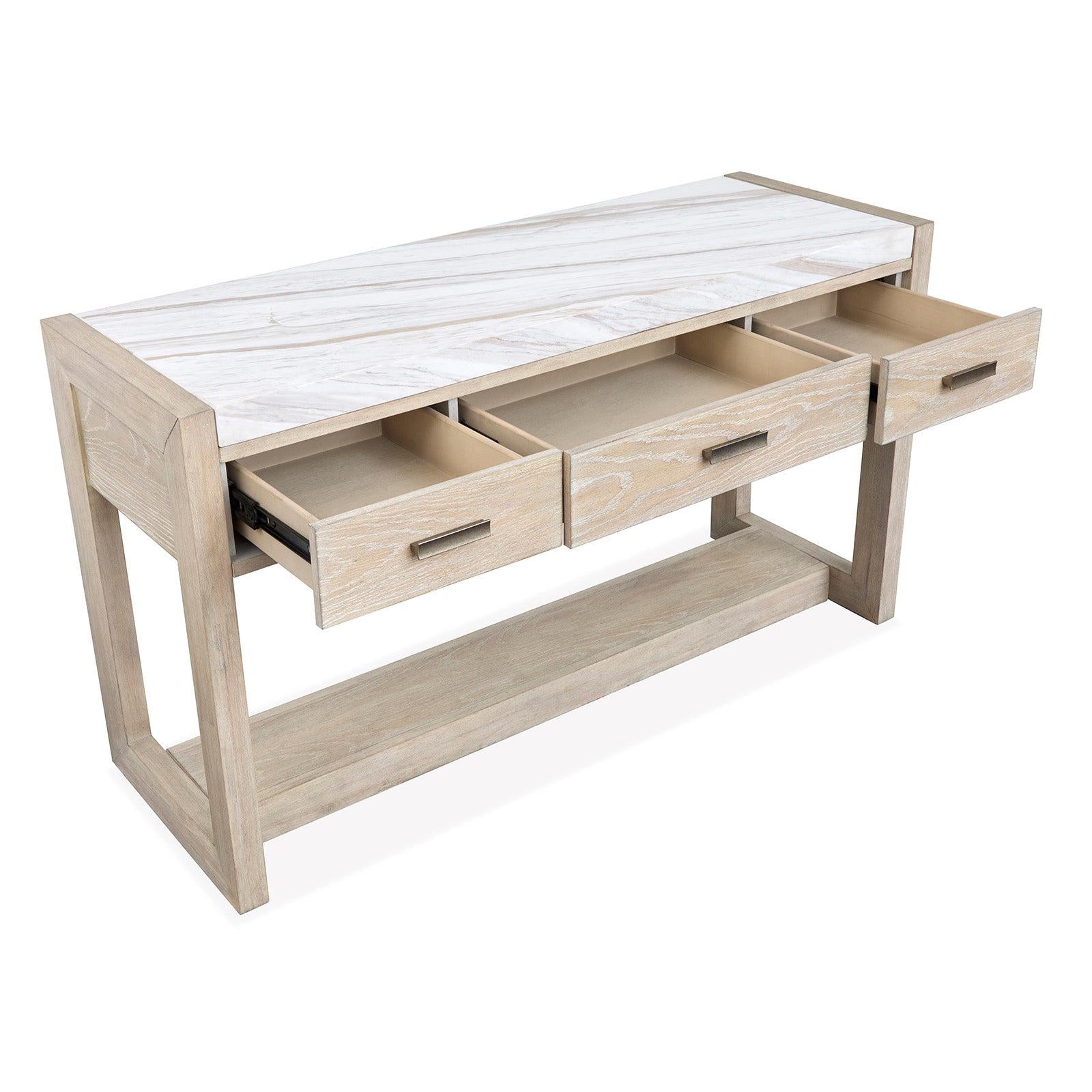 Magnussen Home Preston Gallery Buff And Antique Silver Rectangular Sofa Table