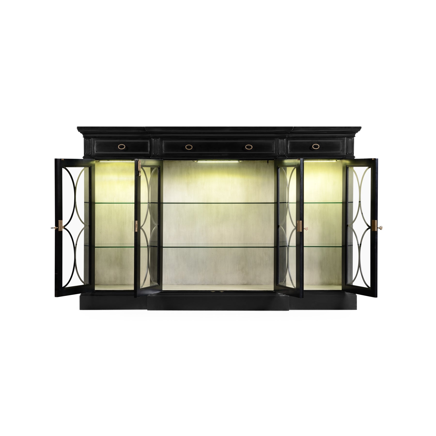 Jonathan Charles Traditional Four Door Breakfront Display Cabinet