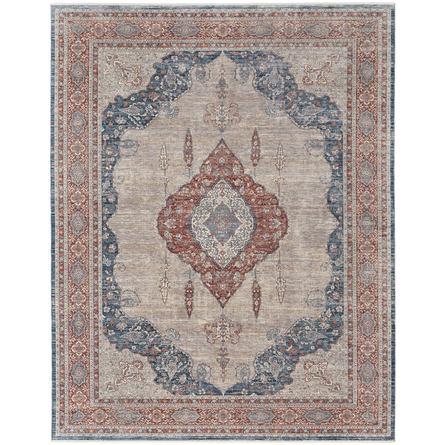 Feizy Marquette 39GRF Transitional Medallion in Gray/Red/Blue