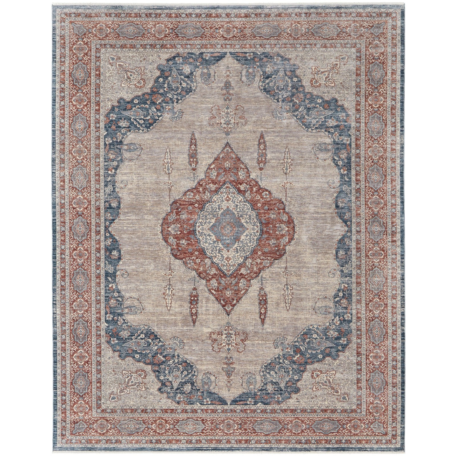 Feizy Marquette 39GRF Transitional Medallion in Gray/Red/Blue