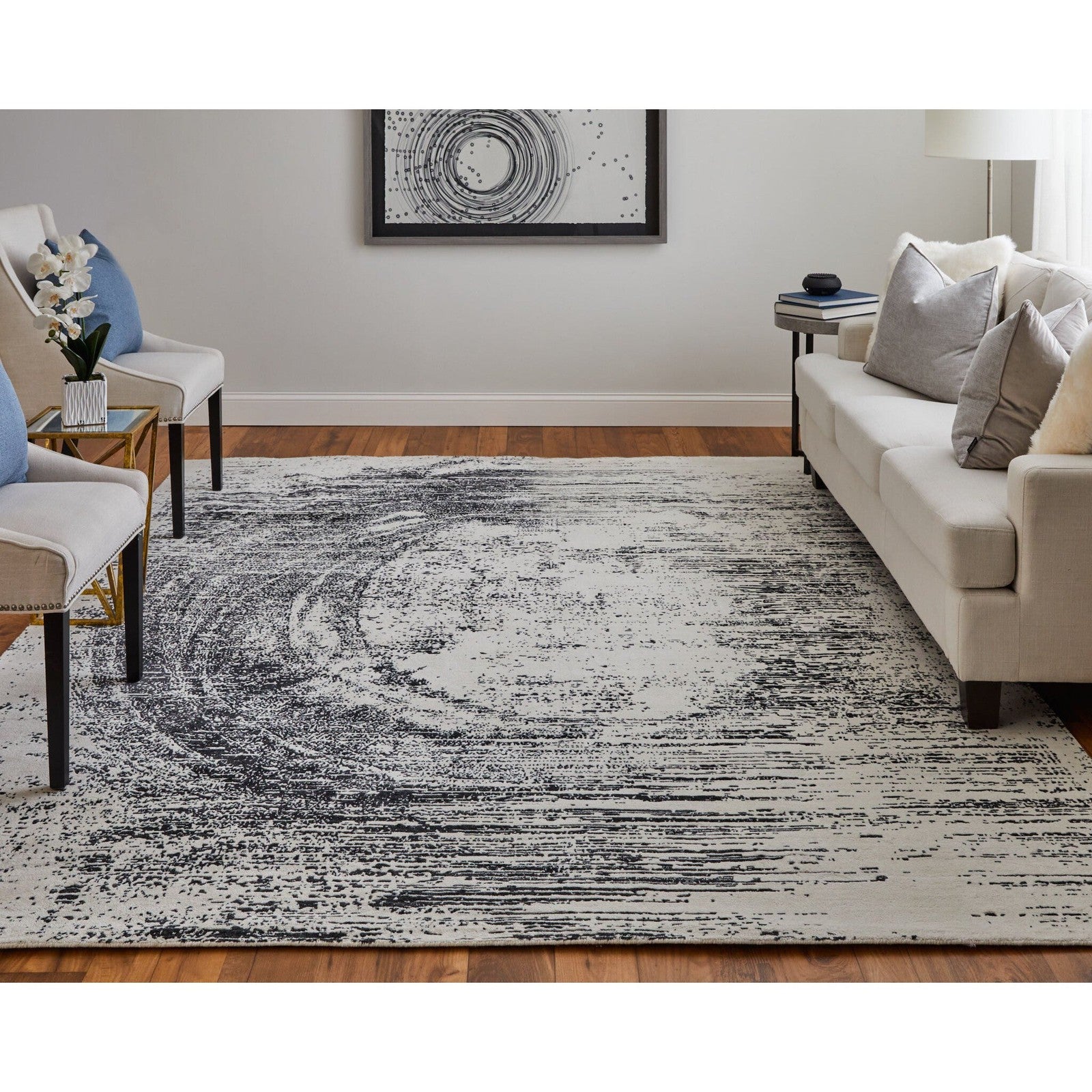 Feizy Coda 8928F Modern Abstract Rug in Black/White