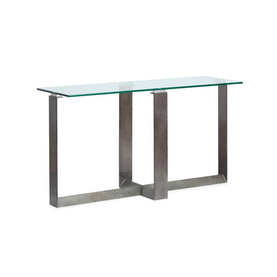 Magnussen Home Holden Aged Pewter & Chrome Pucks Rectangular Sofa Table