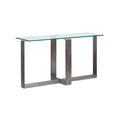 Magnussen Home Holden Aged Pewter & Chrome Pucks Rectangular Sofa Table