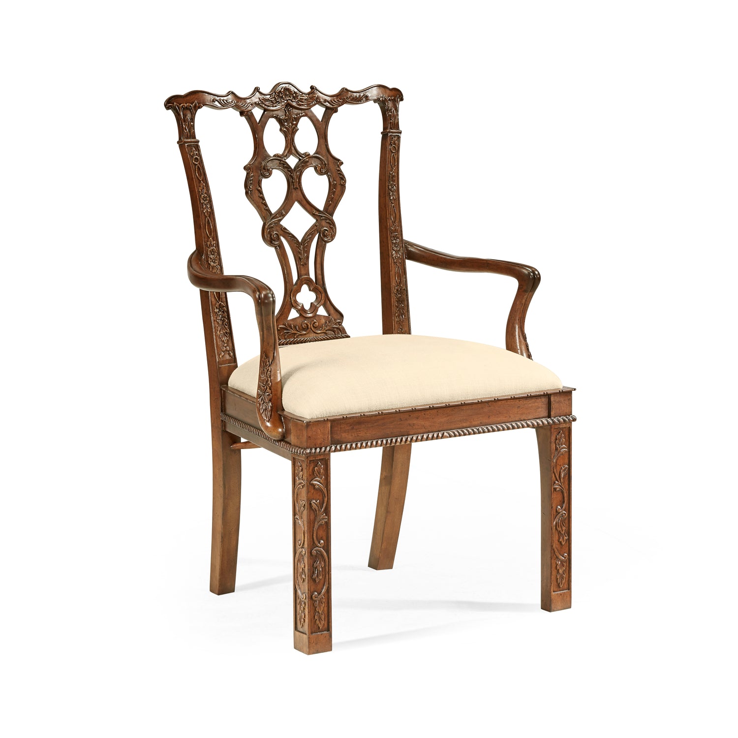 Jonathan Charles Chippendale Rococo Quatrefoil Arm Chair
