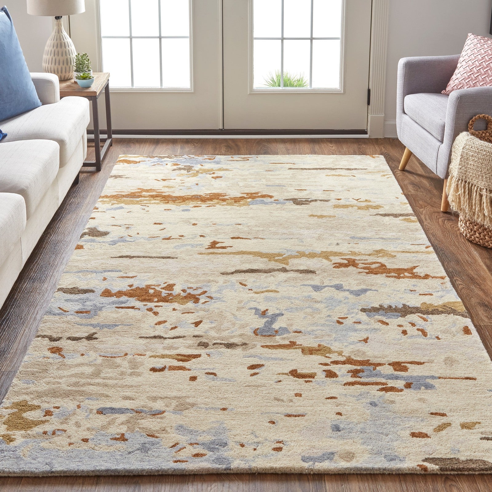 Feizy Everley 8644F Modern Abstract in Ivory/Blue/Brown