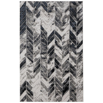 Feizy Micah 3048F Modern Chevron Rug in Black/Gray/Silver