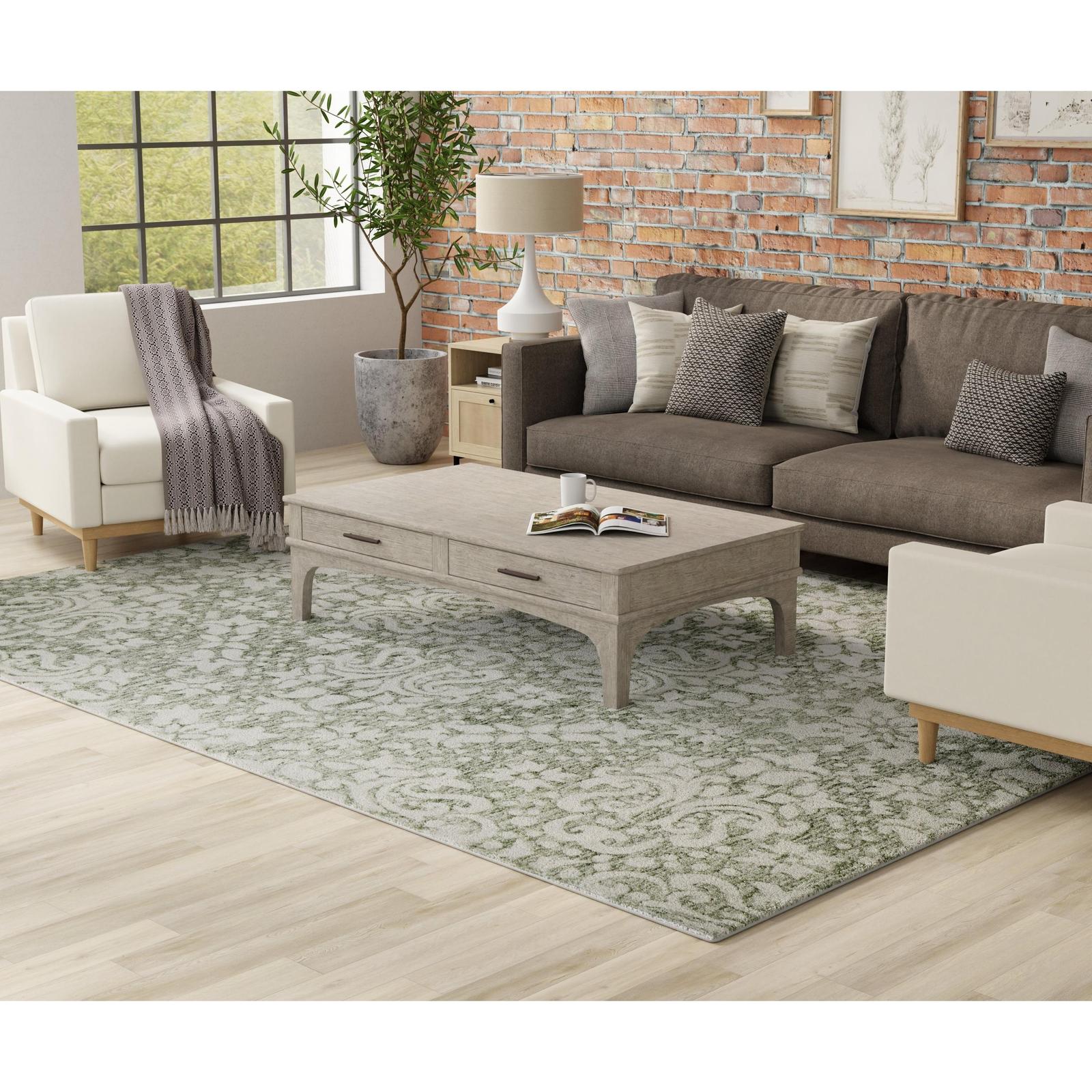 Feizy Belfort 8A28F Traditional Floral & Botanical Rug in Ivory/Green