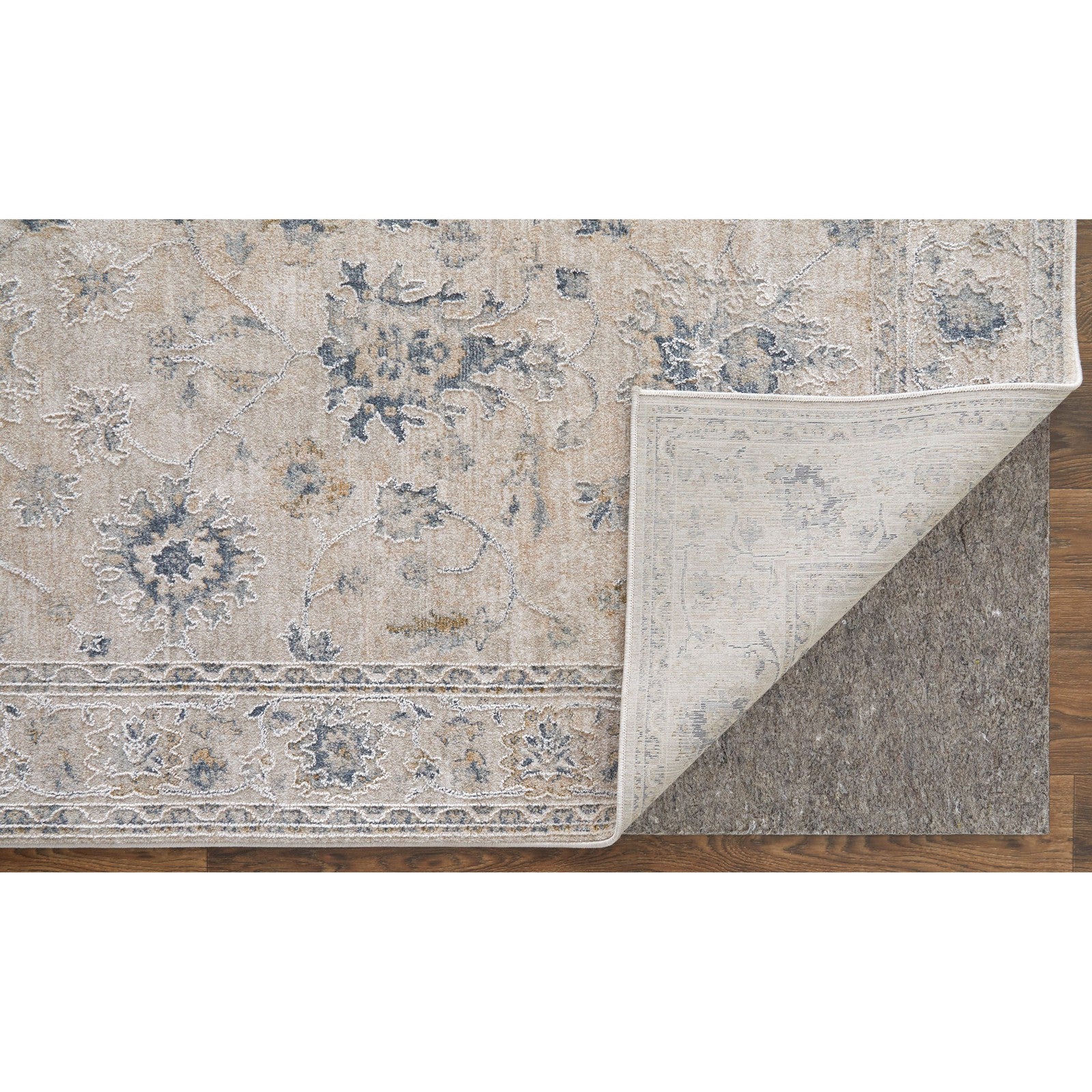 Feizy Pasha 39M7F Transitional Floral & Botanical in Ivory/Taupe/Blue