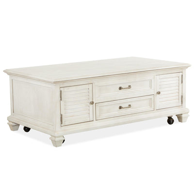 Magnussen Home Newport Alabaster Lift Top Storage Cocktail Table With Casters 