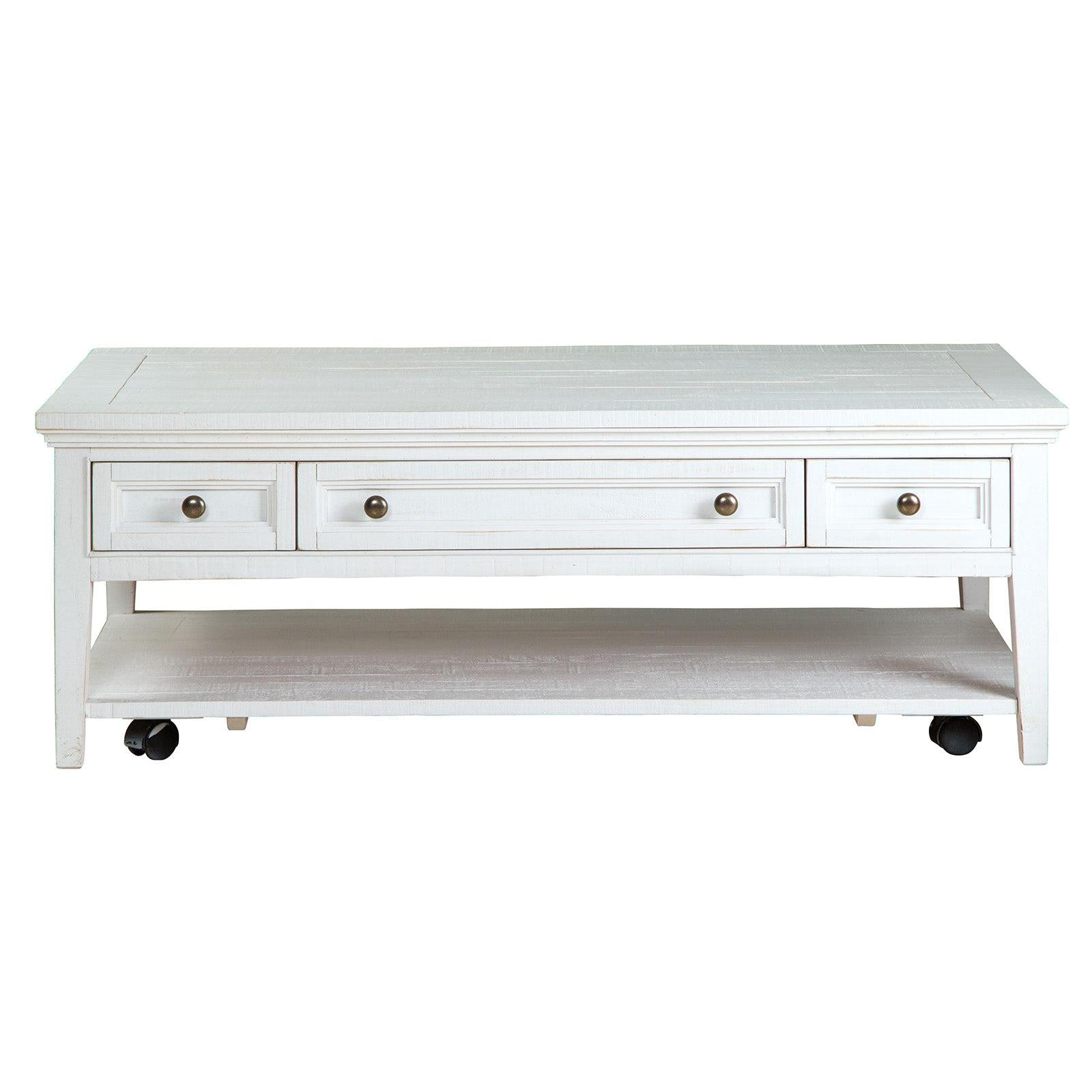 Magnussen Home Heron Cove Chalk White Rectangular Cocktail Table With Casters