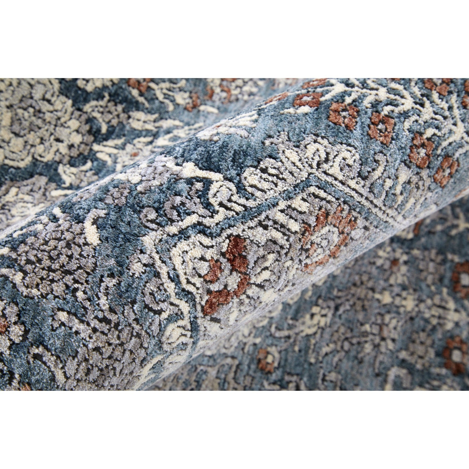 Feizy Marquette 39GUF Transitional Medallion in Blue/Ivory