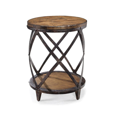 Magnussen Home Pinebrook Distressed Natural Pine Round Accent Table