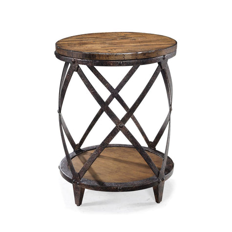 Magnussen Home Pinebrook Distressed Natural Pine Round Accent Table