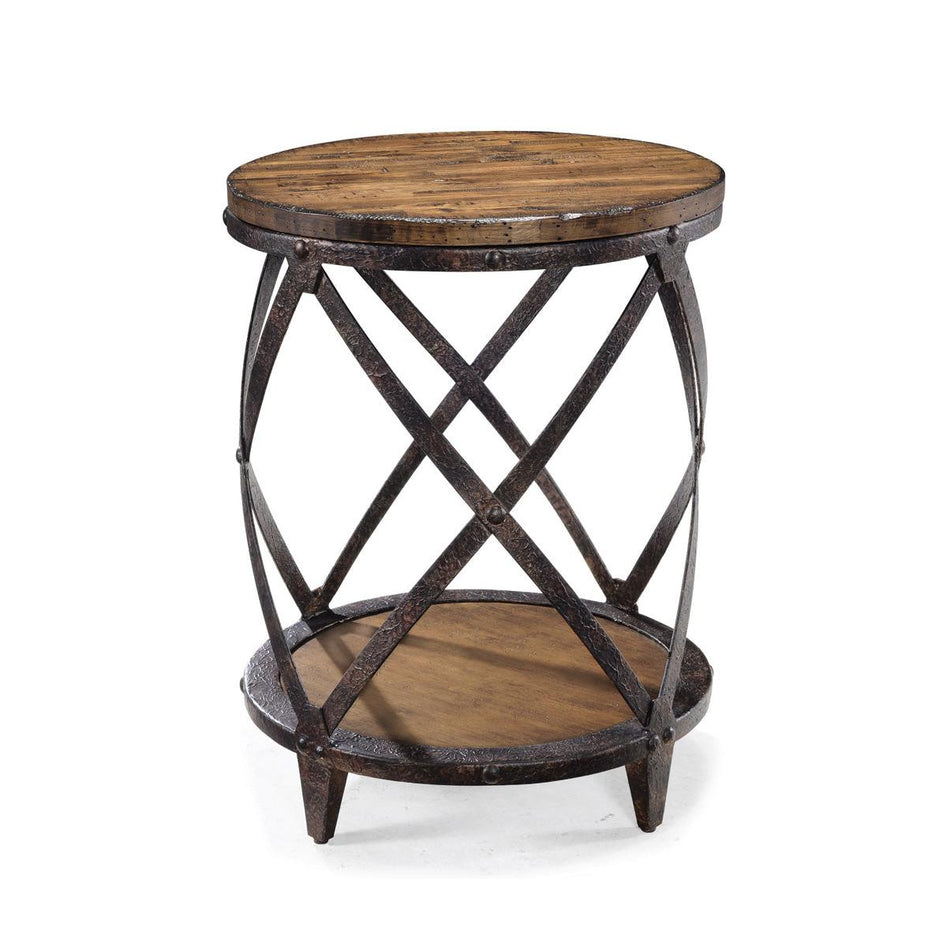 Magnussen Home Pinebrook Distressed Natural Pine Round Accent Table