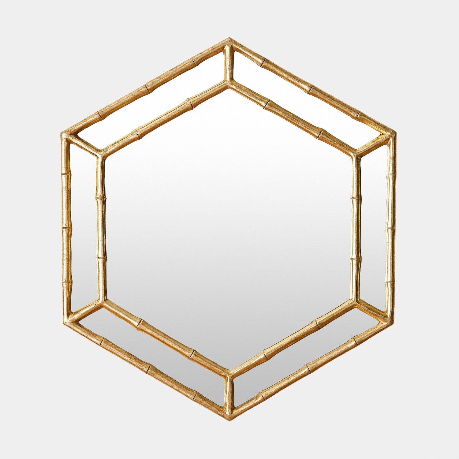 Global Views Sara Gold Leaf Bamboo Hexagon Mirror