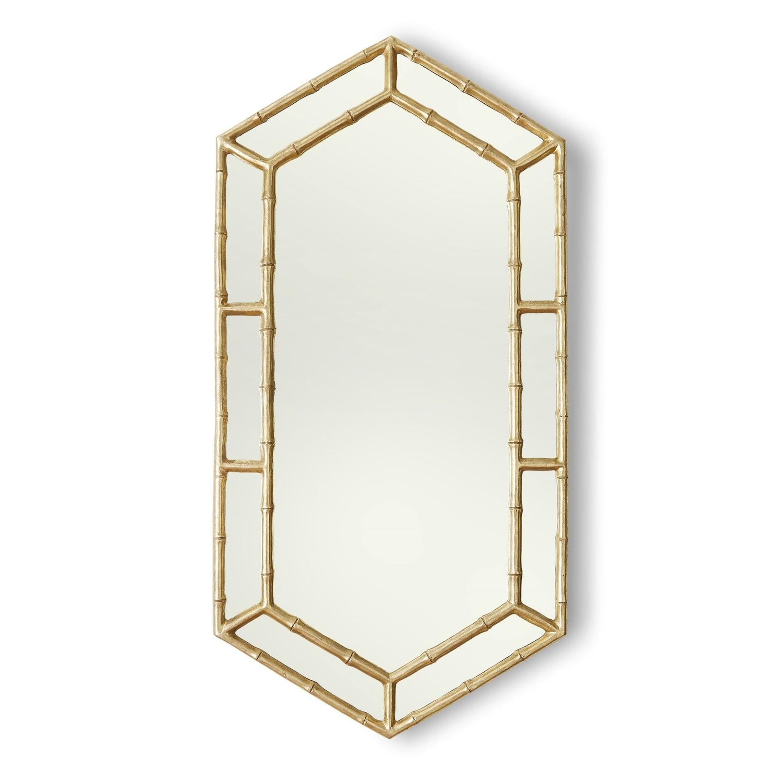 Global Views Sara Gold Leaf Bamboo Hexagon Mirror