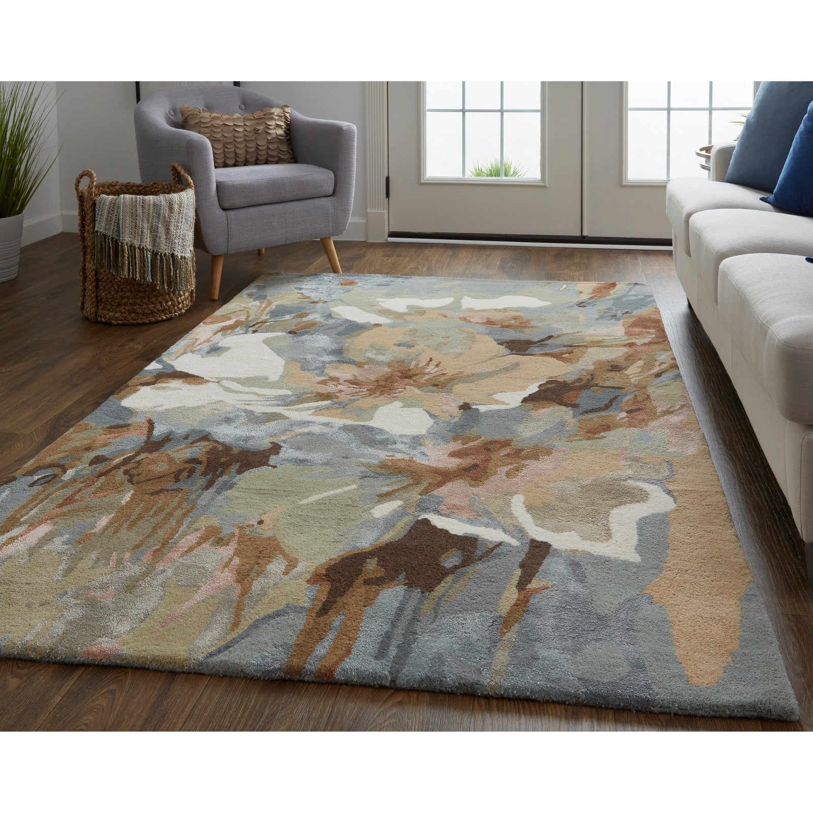 Feizy Dafney 8868F Transitional Floral & Botanical in Tan/Gray/Green