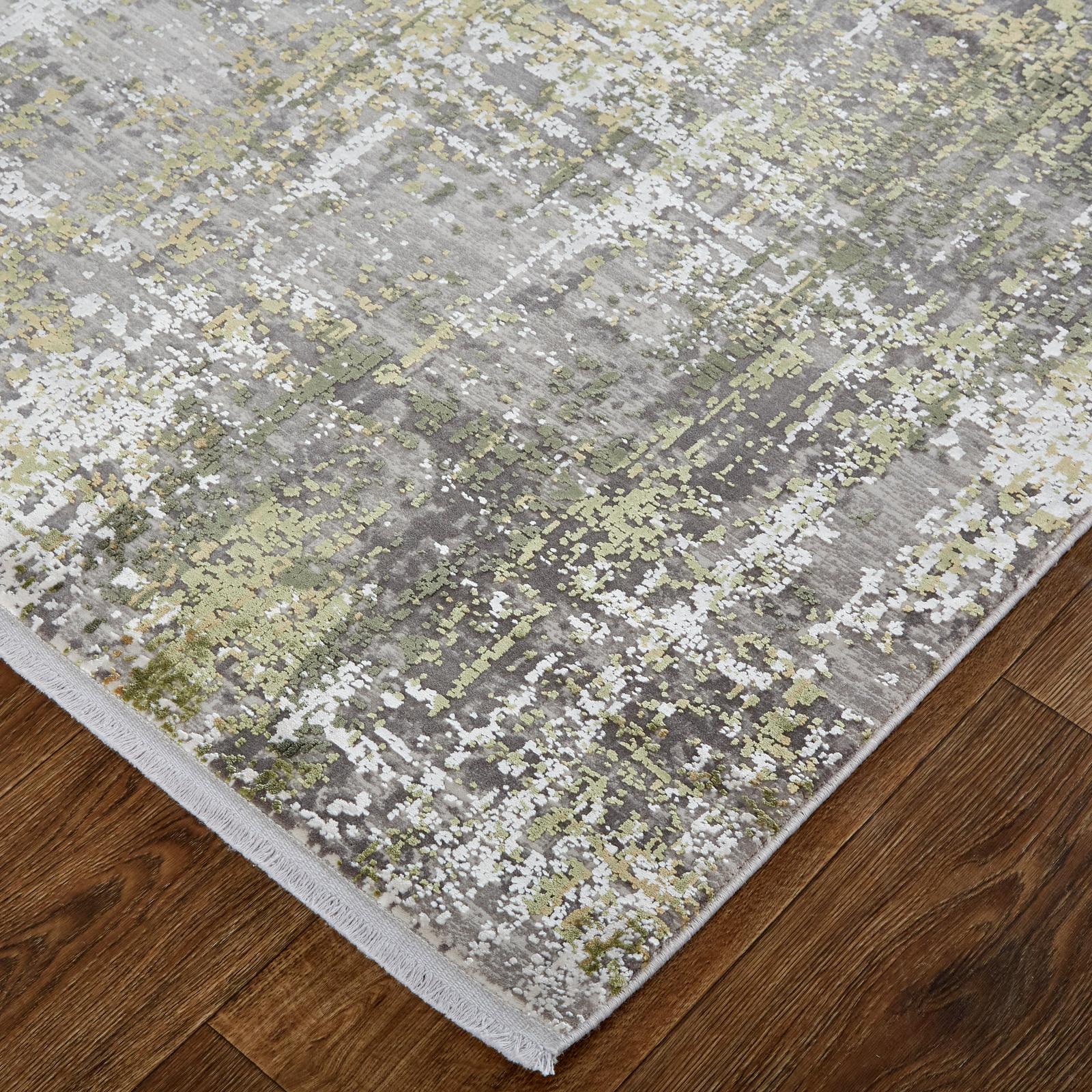 Feizy Cadiz 39FXF Modern Abstract Rug in Green/Gray/Ivory