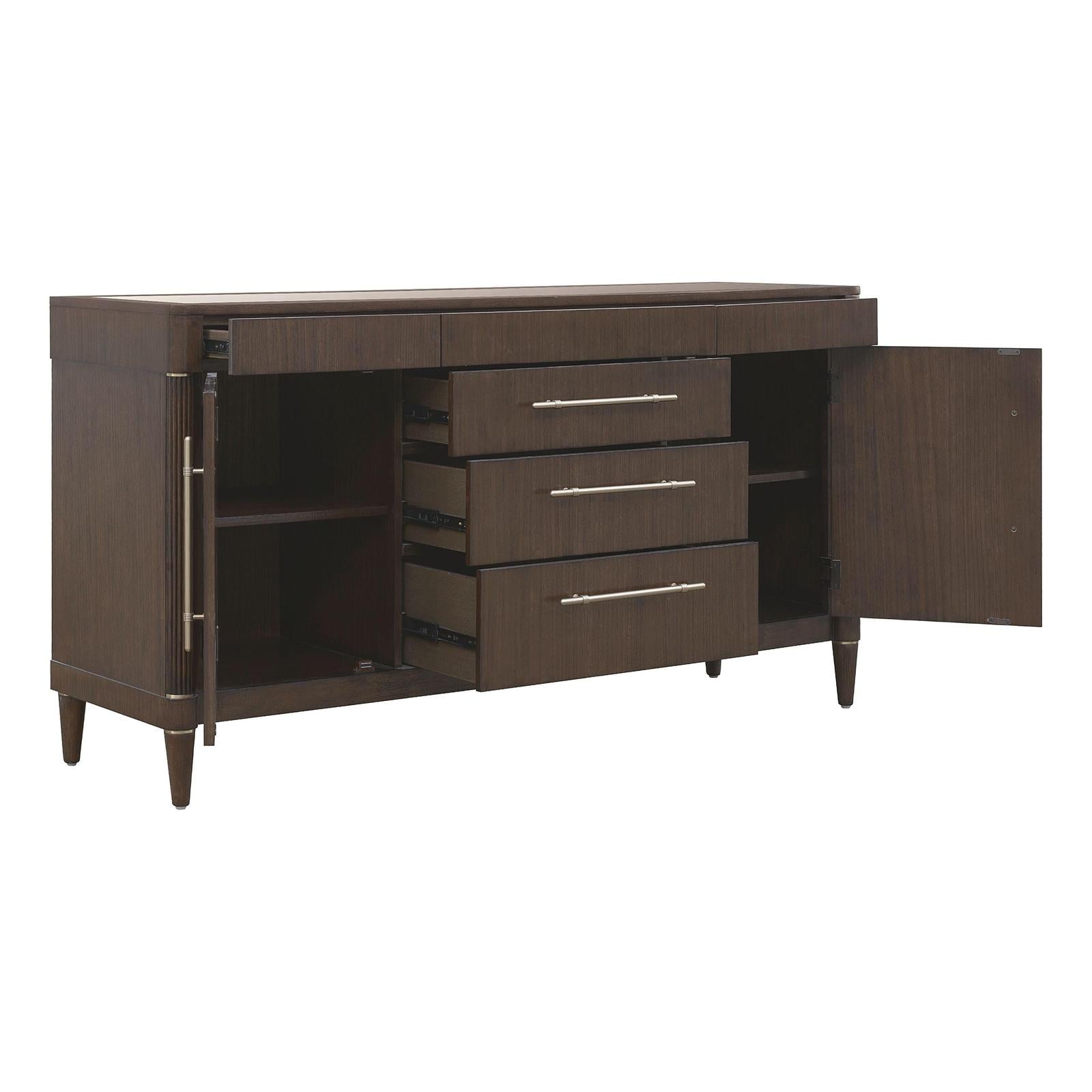 Pulaski Furniture Asher Park Piano Brown Glass Top 2 Door Buffet