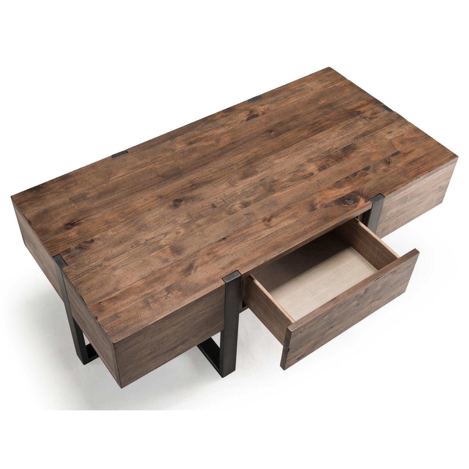 Magnussen Home Prescott Rustic Honey And Distressed Iron Rectangular Cocktail Table