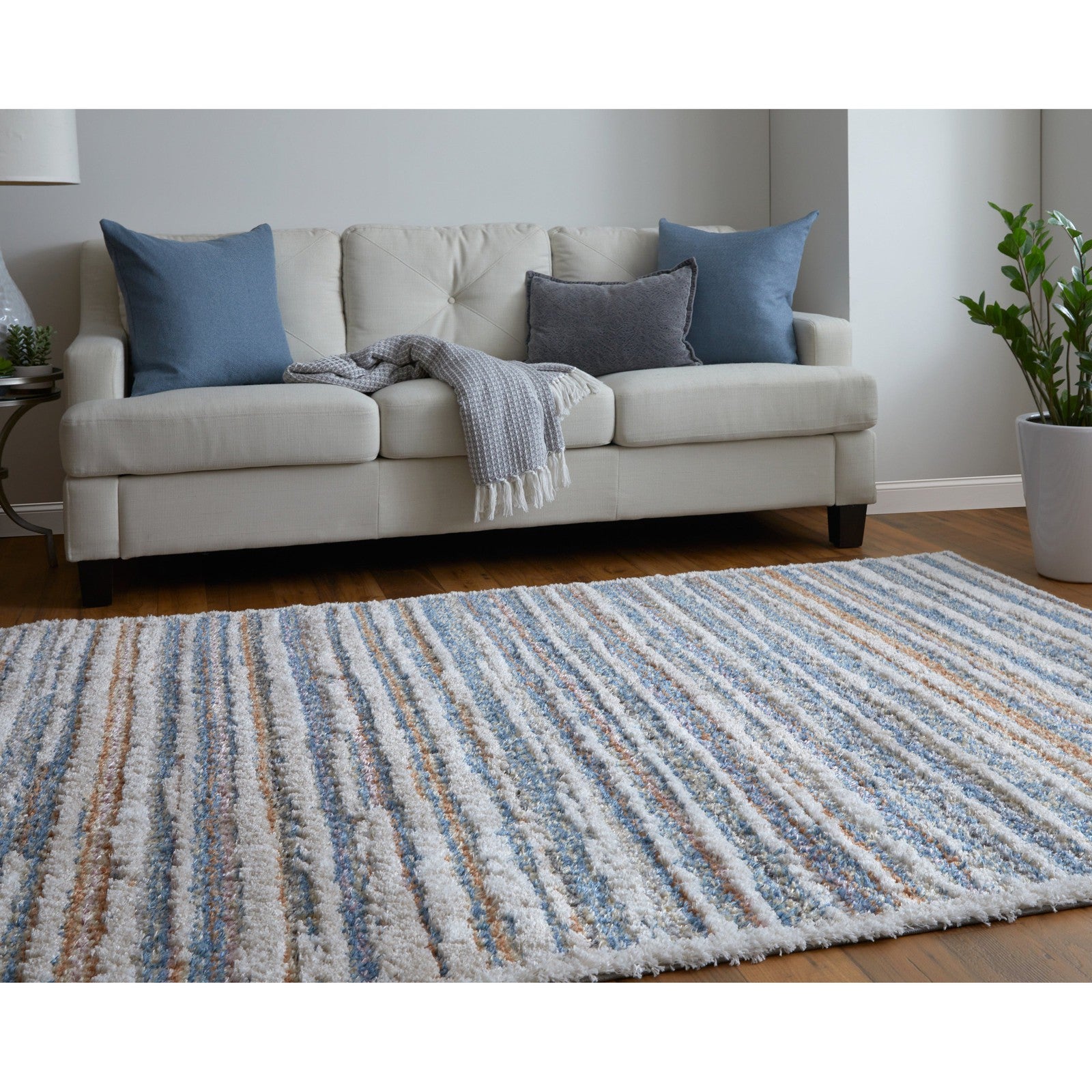 Feizy Mynka 39IEF Transitional Stripes in Ivory/Blue/Orange