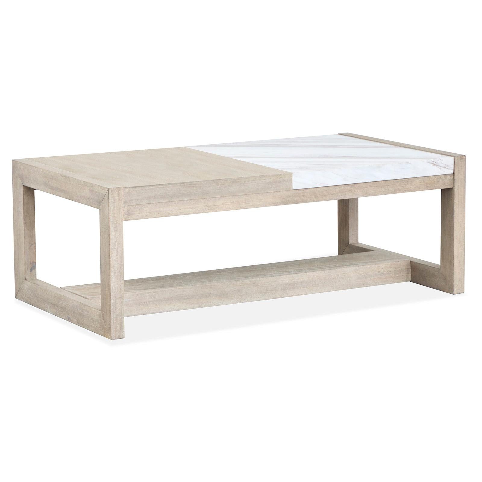 Magnussen Home Preston Gallery Buff And Antique Silver Rectangular Cocktail Table