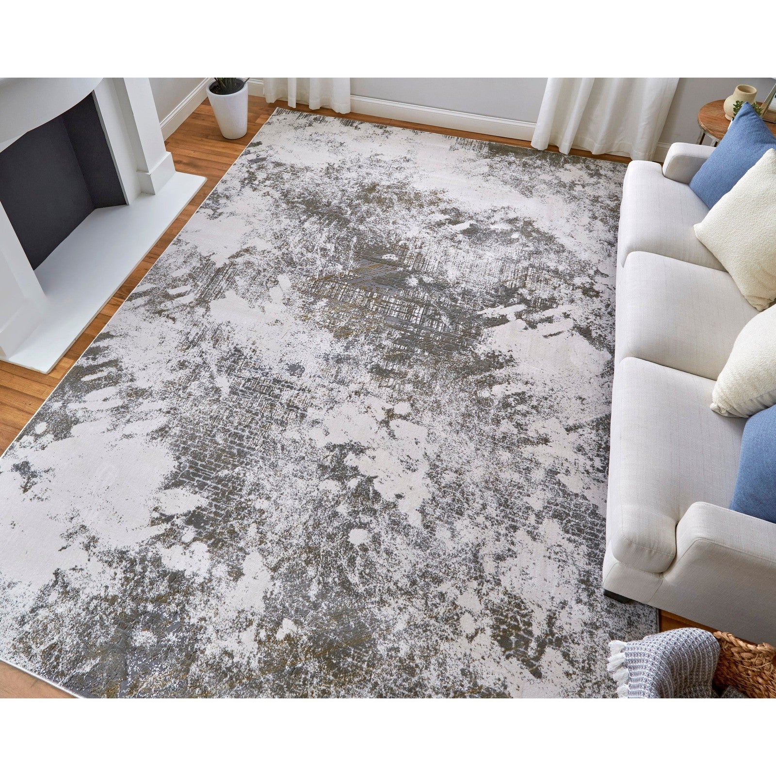 Feizy Waldor 39NDF Modern Abstract in Gray/Silver/Taupe
