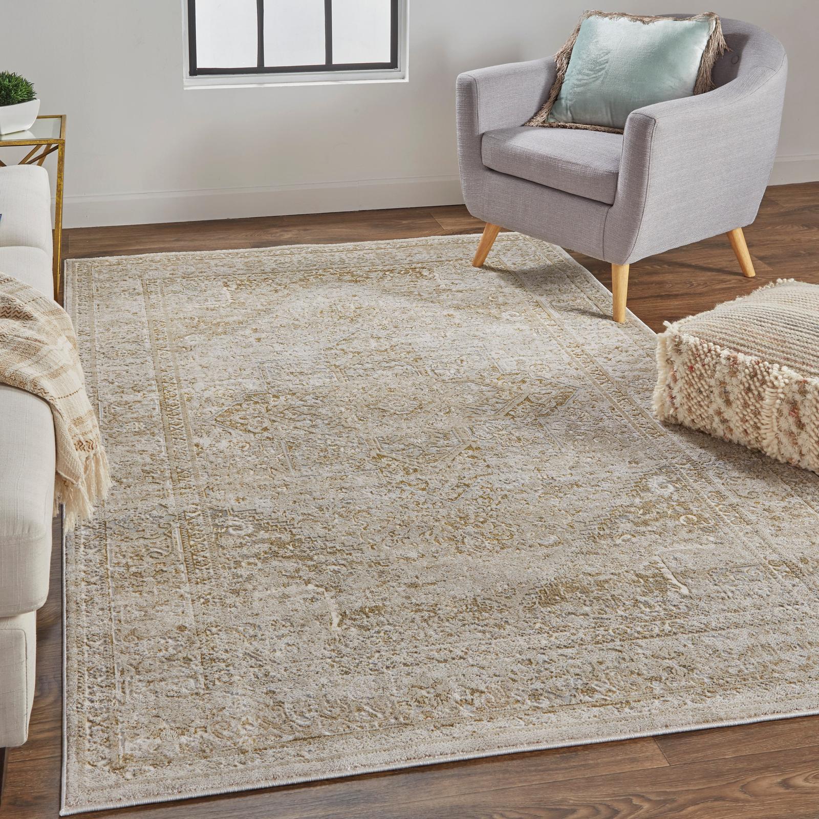 Feizy Aura 3734F Modern Oriental Rug in Ivory/Gold