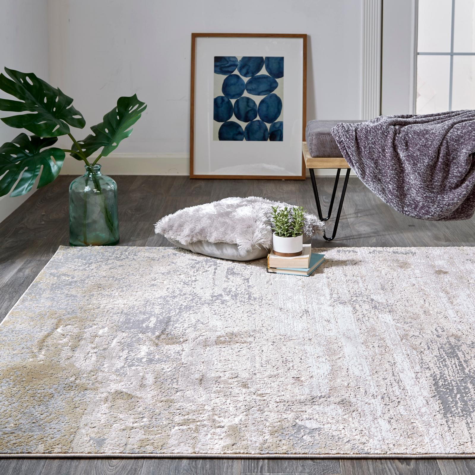 Feizy Aura 3567F Modern Abstract Rug in Ivory/Gold/Gray