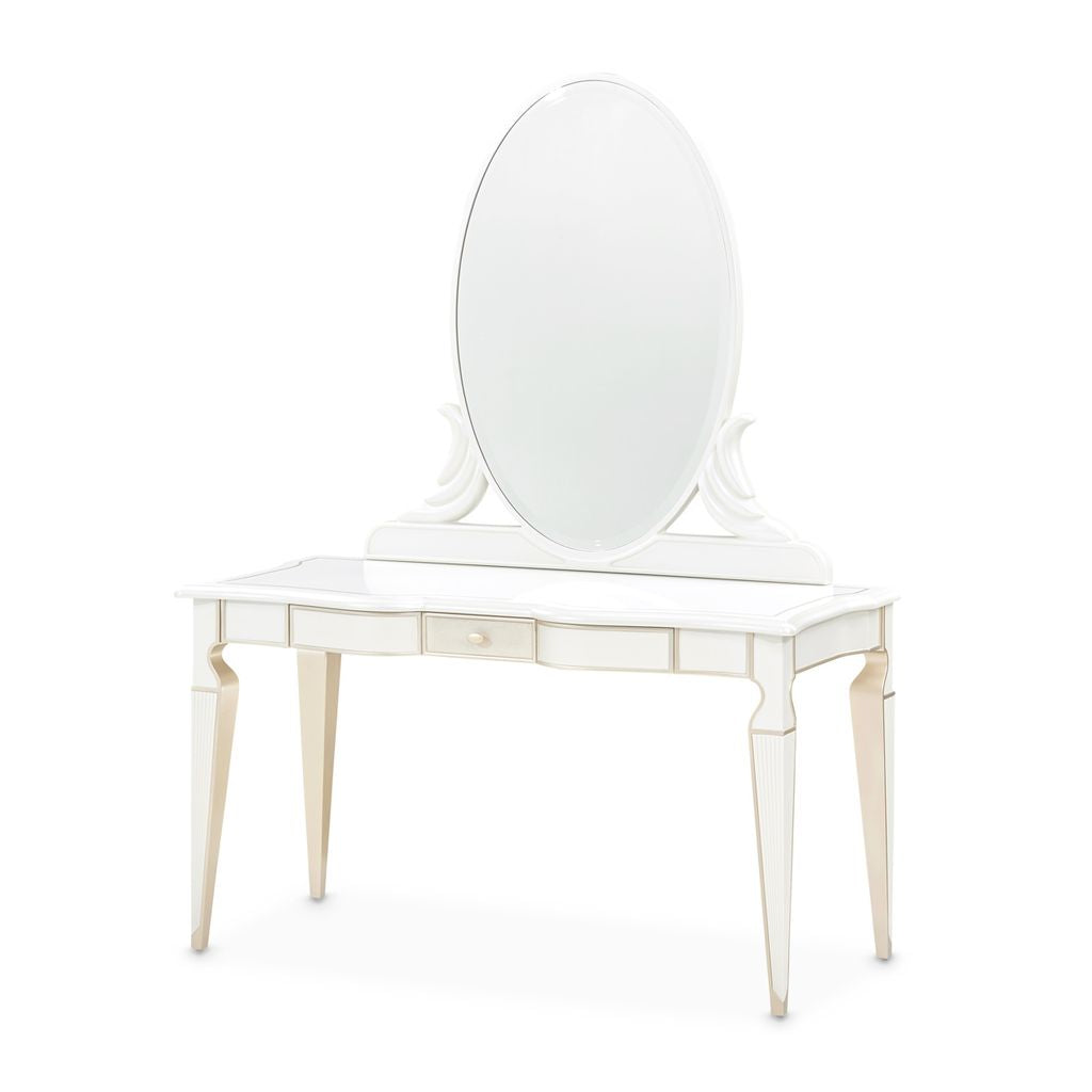 Michael Amini La Marisia Vanity with Mirror - Creamy Pearl