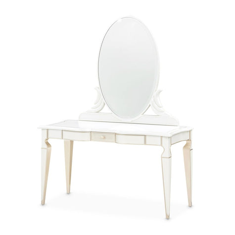 Michael Amini La Marisia Vanity with Mirror - Creamy Pearl