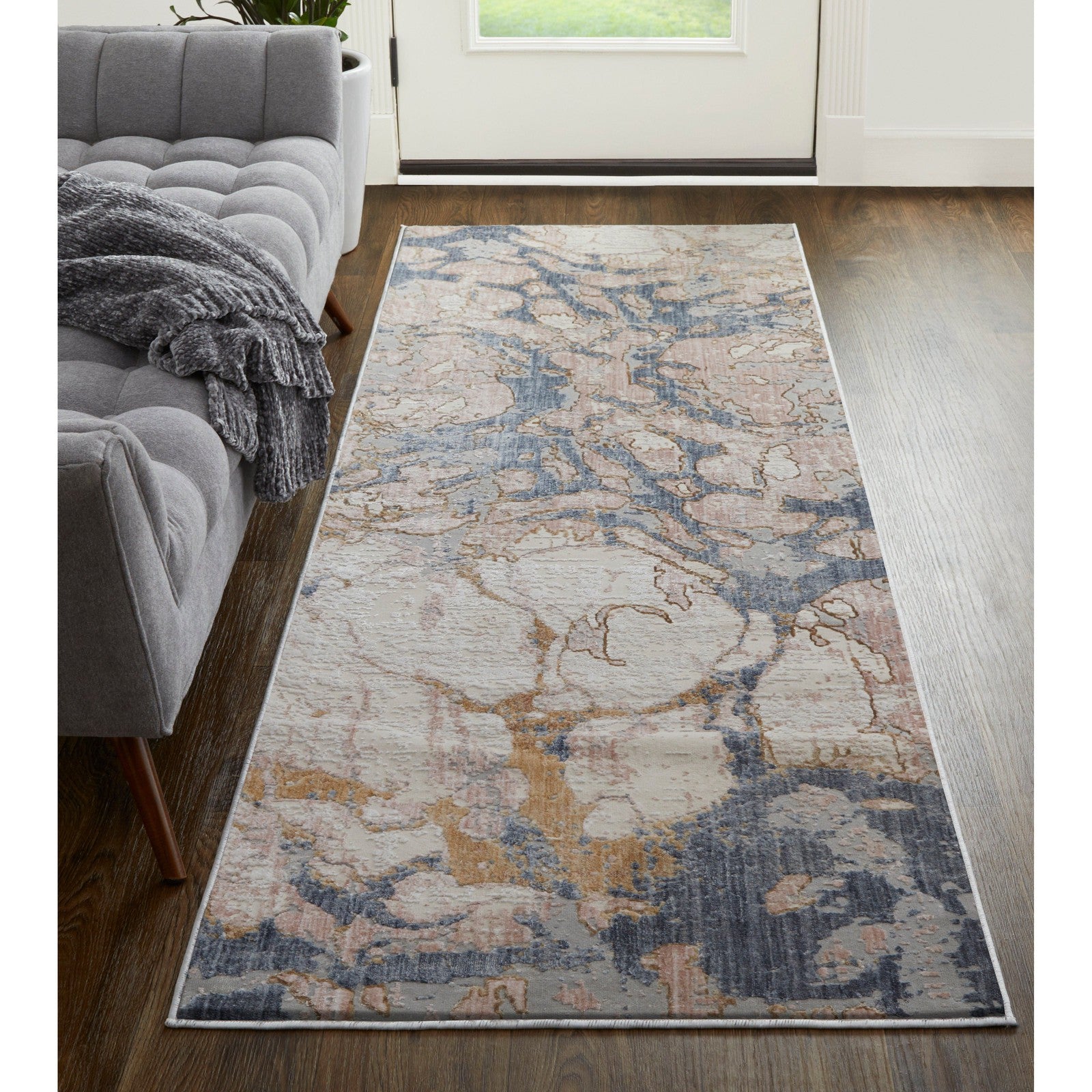 Feizy Laina 39G8F Transitional Abstract in Tan/Blue