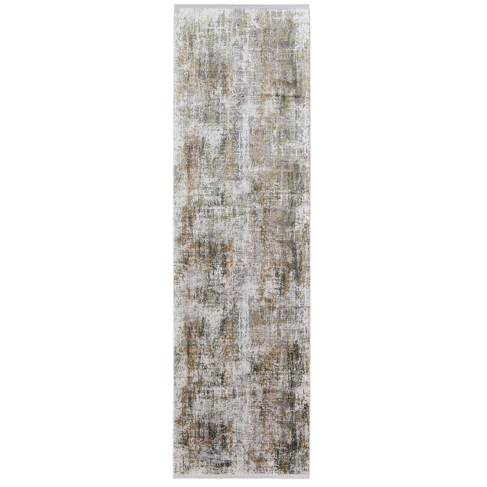 Feizy Cadiz 39FXF Modern Abstract Rug in Green/Gray/Ivory