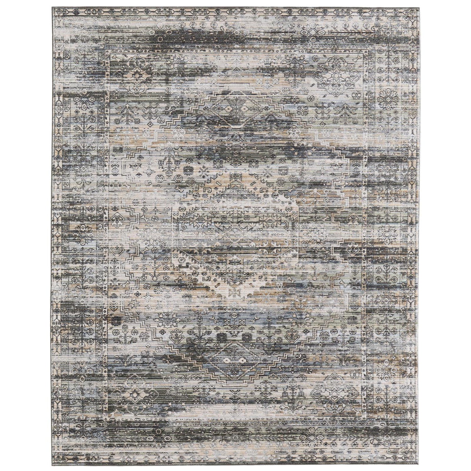 Feizy Augustine 39TWF Traditional Medallion, Green/Ivory/Black, Rug