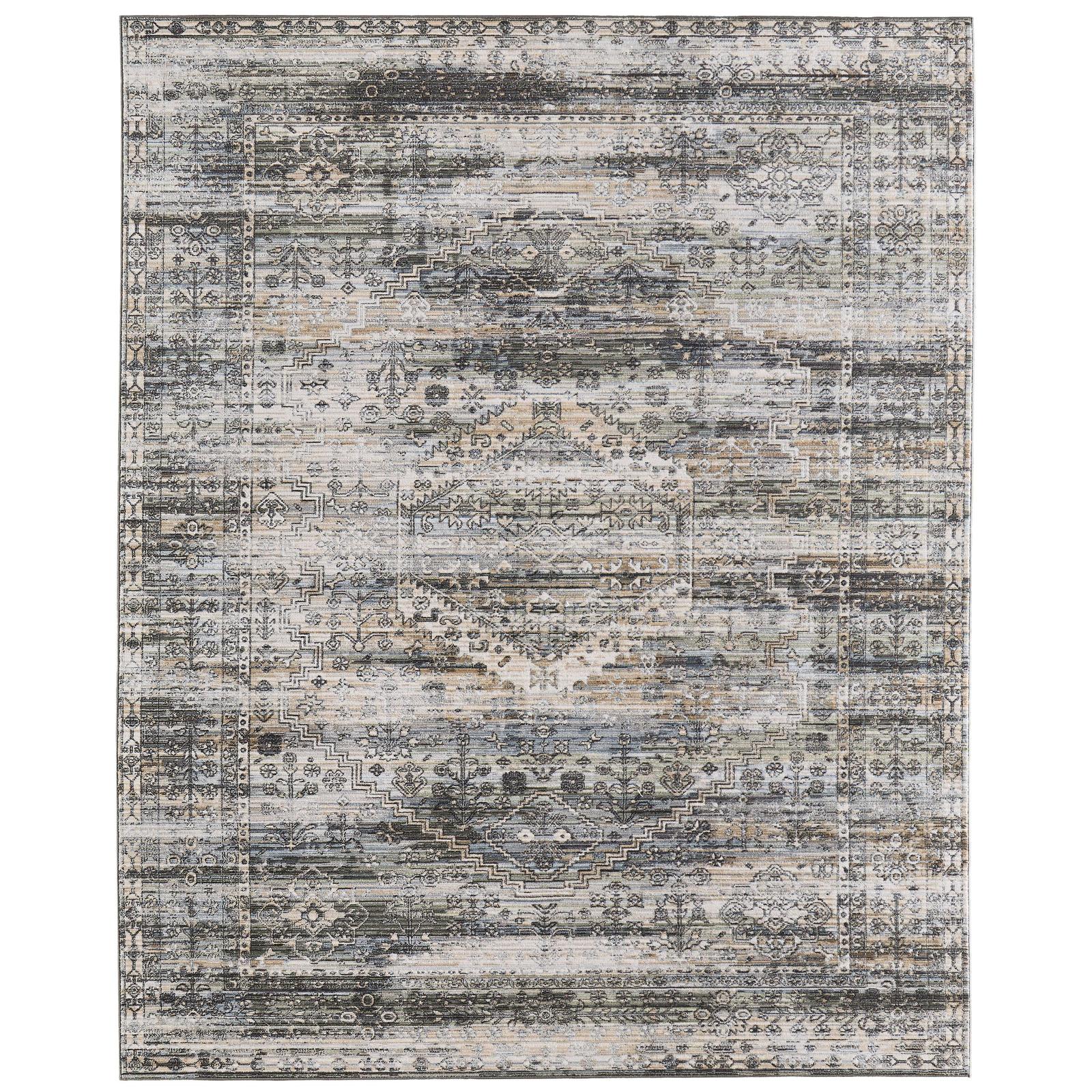 Feizy Augustine 39TWF Traditional Medallion, Green/Ivory/Black, Rug