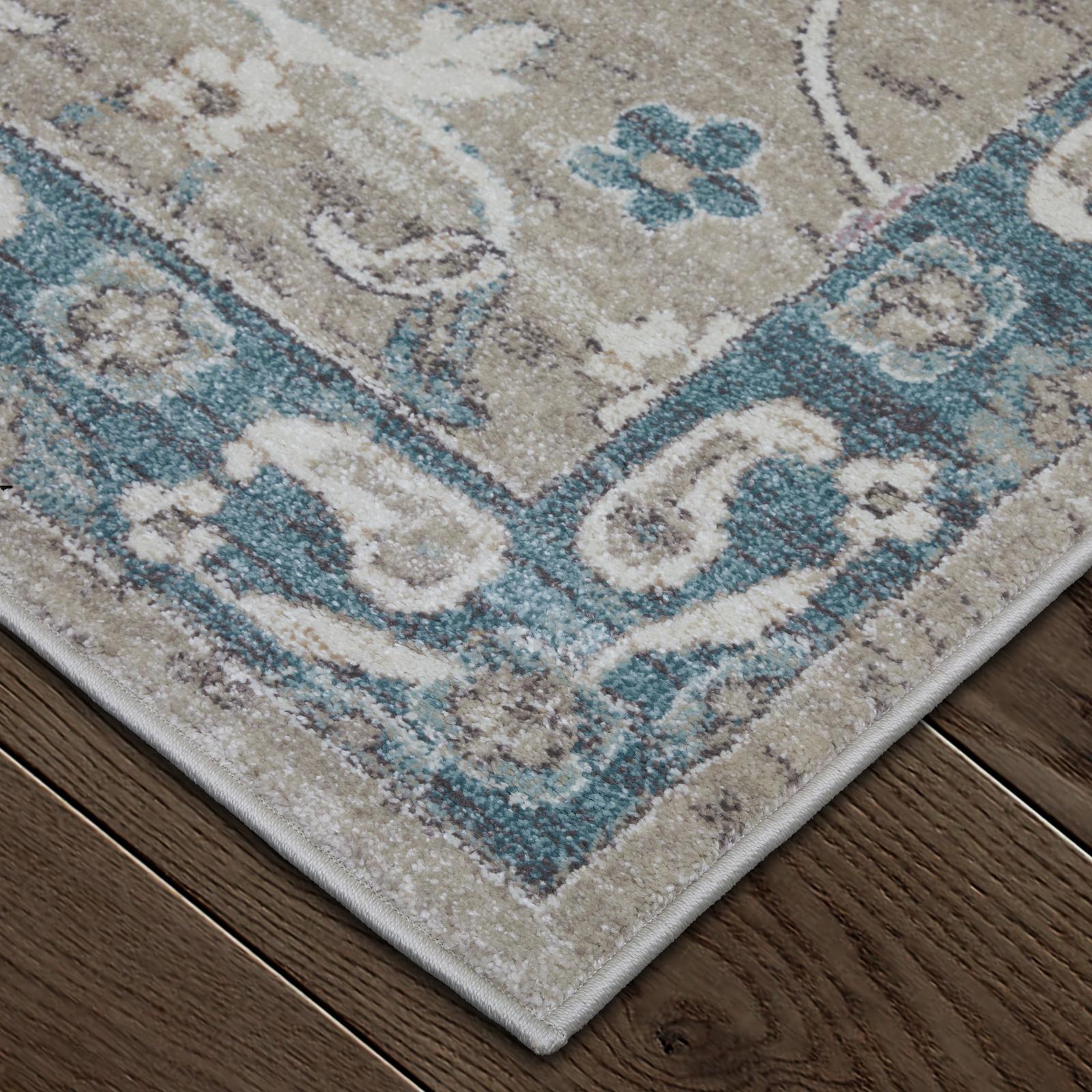 Feizy Dartmouth 39QLF Transitional Floral & Botanical Rug in Gray/Blue/Taupe